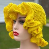 Crochet pleated brimmed hat, adult lace woolen hat, fashionable and versatile ruffle brimmed pullover hat
