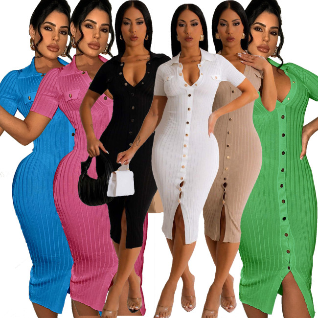 Long fringe elastic knitted large pit stripe dress