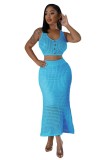 Women's fringe fishing net knitted casual two-piece set