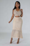 Women's fringe fishing net knitted casual two-piece set