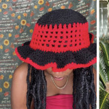 Crochet pleated brimmed hat, adult lace woolen hat, fashionable and versatile ruffle brimmed pullover hat