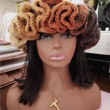 Crochet pleated brimmed hat, adult lace woolen hat, fashionable and versatile ruffle brimmed pullover hat