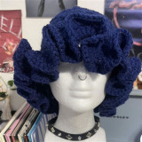 Crochet pleated brimmed hat, adult lace woolen hat, fashionable and versatile ruffle brimmed pullover hat
