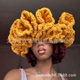 Crochet pleated brimmed hat, adult lace woolen hat, fashionable and versatile ruffle brimmed pullover hat