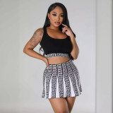 Knitted Elastic Sports Casual Skirt Tank Top Sweater Short Set