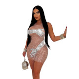 Fashionable women's patchwork sleeveless hot diamond dress for women