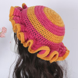 Crochet pleated brimmed hat, adult lace woolen hat, fashionable and versatile ruffle brimmed pullover hat