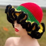 Crochet pleated brimmed hat, adult lace woolen hat, fashionable and versatile ruffle brimmed pullover hat