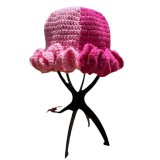 Crochet pleated brimmed hat, adult lace woolen hat, fashionable and versatile ruffle brimmed pullover hat
