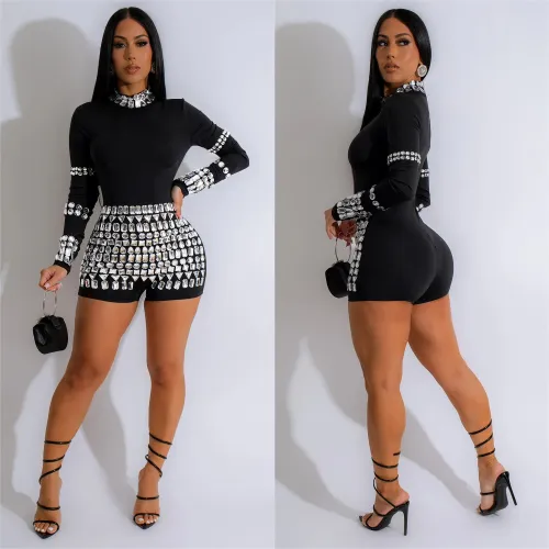 Fashionable women's hot diamond jumpsuit for gatherings and leisure