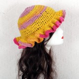 Crochet pleated brimmed hat, adult lace woolen hat, fashionable and versatile ruffle brimmed pullover hat