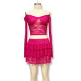 Top set with patchwork bra and transparent lace skirt, two-piece set for women