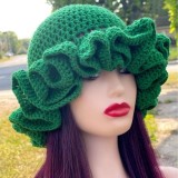 Crochet pleated brimmed hat, adult lace woolen hat, fashionable and versatile ruffle brimmed pullover hat
