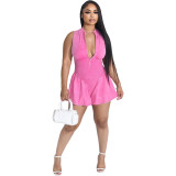 Women's sexy and fashionable zipper splicing, washed and worn sleeveless jumpsuit