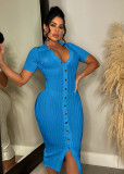Long fringe elastic knitted large pit stripe dress