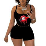Summer street trendsetter fashion small suspender shorts set