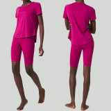 Short sleeved yoga suit, two-piece women's fitness suit