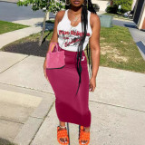 Summer printed two-piece tank top long skirt