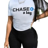 Short sleeved letter printed casual two-piece set