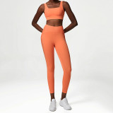 Seamless fixed cup sports bra two-piece set with splicing thread yoga suit set