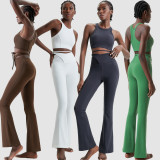 Elastic yoga suit, women's micro La high neck fitness and exercise two-piece set, quick drying outdoor running suit