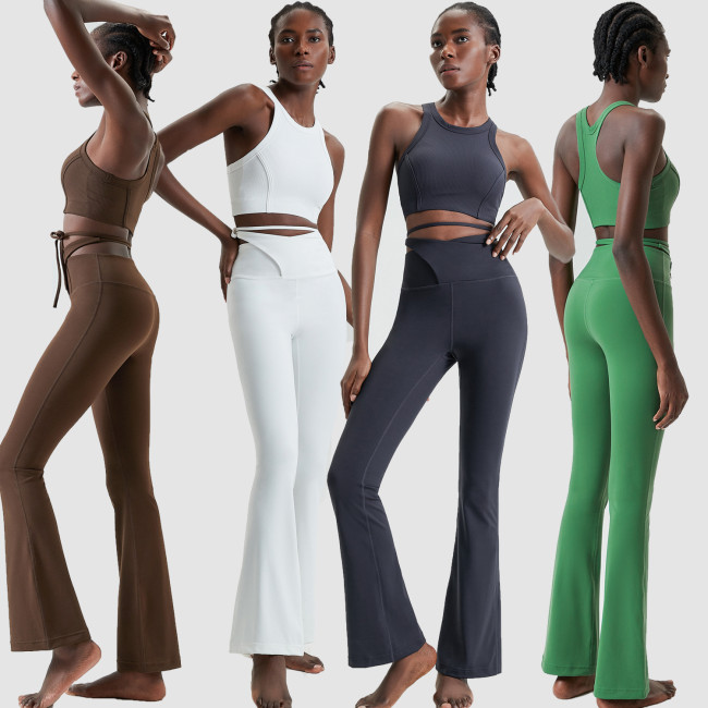 Elastic yoga suit, women's micro La high neck fitness and exercise two-piece set, quick drying outdoor running suit