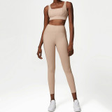Seamless fixed cup sports bra two-piece set with splicing thread yoga suit set