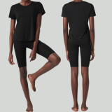 Short sleeved yoga suit, two-piece women's fitness suit