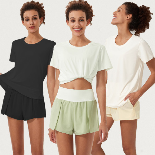 Two piece set of oversized loose fitting sports and fitness clothes for summer quick dry ice feeling