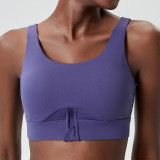 Half zip style strong wrap sports bra, yoga and fitness bra