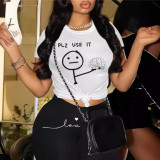 Summer Short sleeved Letter Print Set Two Piece Set