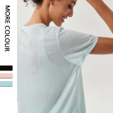 Loose sports top, women's oversized fitness cover up, quick drying ice feeling yoga suit T-shirt