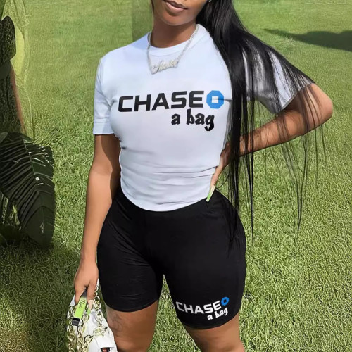 Short sleeved letter printed casual two-piece set