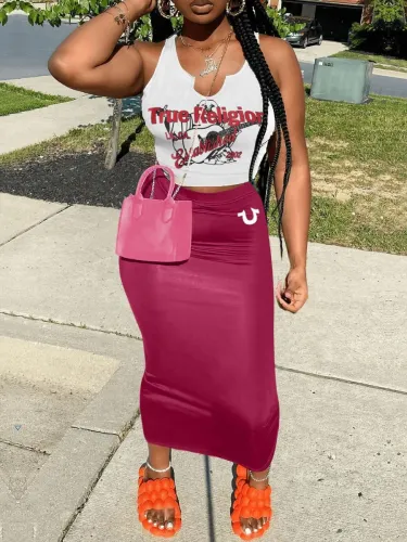 Summer printed two-piece tank top long skirt