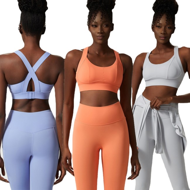 Nude yoga suit, women's shock-absorbing sports and fitness suit, oversized sports underwear