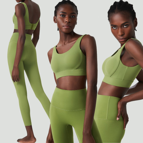 Yoga suit set, deep U-back tight fitting sports and fitness suit, two-piece set