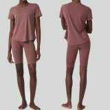 Short sleeved yoga suit, two-piece women's fitness suit