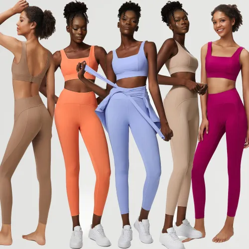 Seamless fixed cup sports bra two-piece set with splicing thread yoga suit set