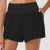 Summer new sports shorts, women's loose fitting fake two-piece anti glare high waisted yoga shorts