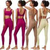 Seamless fixed cup sports bra two-piece set with splicing thread yoga suit set