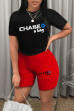 Short sleeved letter printed casual two-piece set