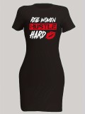 Fashionable black printed short sleeved dress