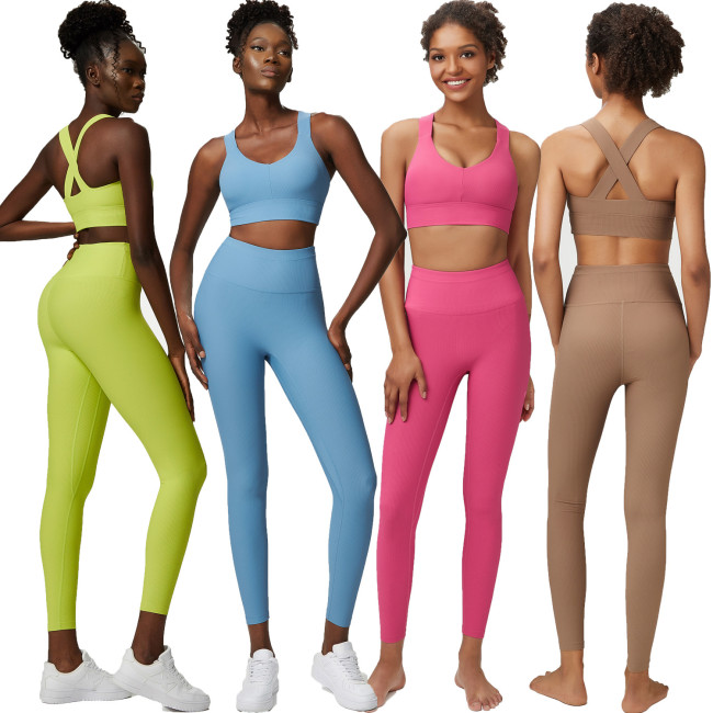 Yoga suit set, large size, strong support, sports and fitness suit, two-piece set