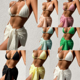 Three piece sexy neckline mesh skirt bikini swimsuit