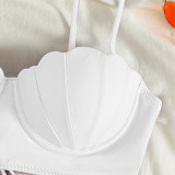 Solid color shell steel chest cushion swimsuit, European and American sexy bikini swimsuit top