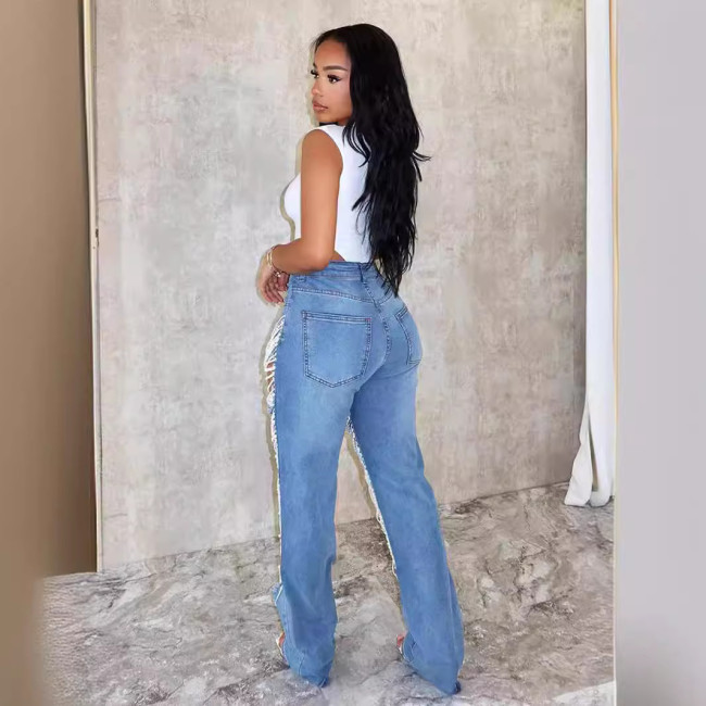 Summer pants with torn holes, heavy-duty stretch jeans, and long pants