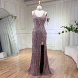 Elegant Pink Hanging Strap Split Long Dress with Fish Tail for Foreign Trade, High end and Atmosphere Host Banquet Evening Dress
