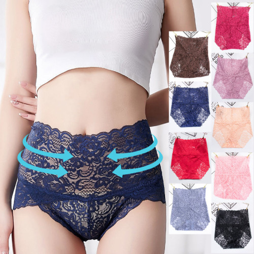 High waisted, abdominal tightening, buttocks lifting, lace underwear, sexy and breathable women's flat angle pants, multi-color in stock