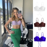 Solid color shell steel chest cushion swimsuit, European and American sexy bikini swimsuit top