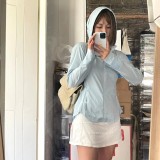 Summer thin women's slim fit outdoor jacket hooded ice silk long sleeved breathable hole UV resistant sunscreen clothing